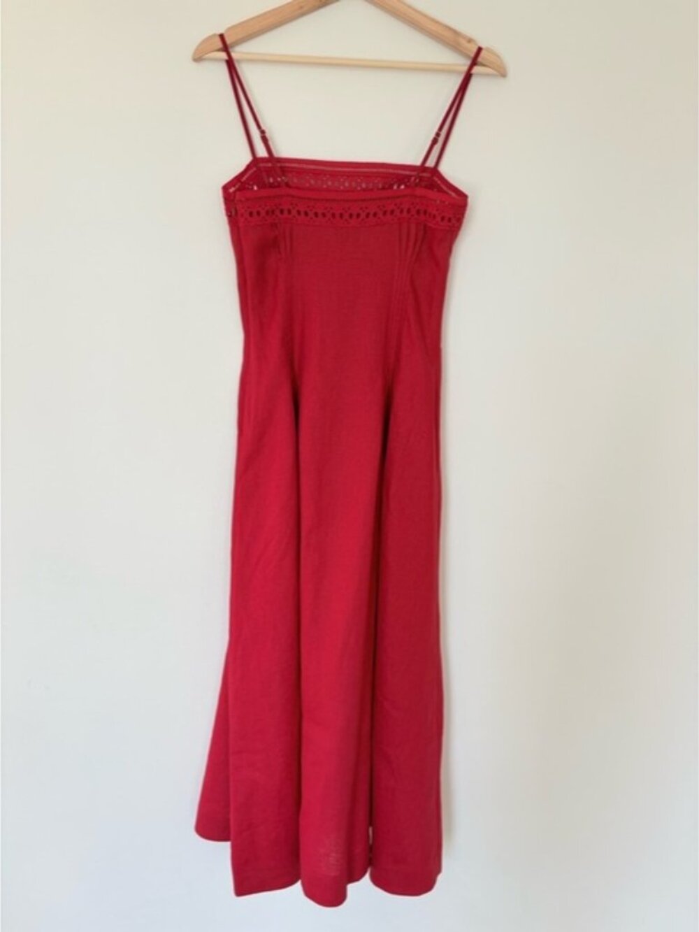 NEW Reformation Pomona Linen Lace Trim Midi Dress Lipstick Red | US 6 UK 10 - Picture 10 of 12